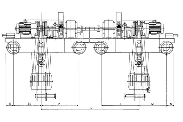 QPT-2×400~2×1000型启闭机正面结构图