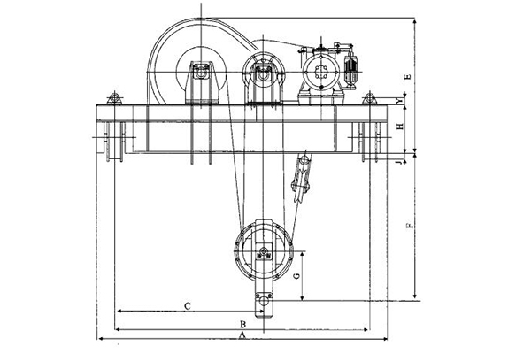 QPT-2×400~2×1000型启闭机正面结构图