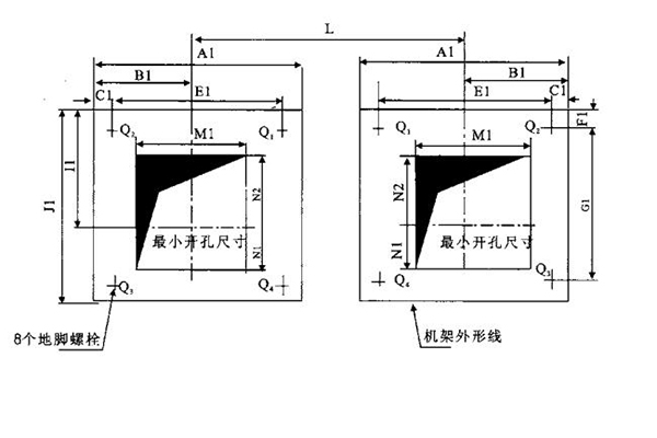 QHQⅡ型弧门卷扬式启闭机基础地脚螺栓布置图